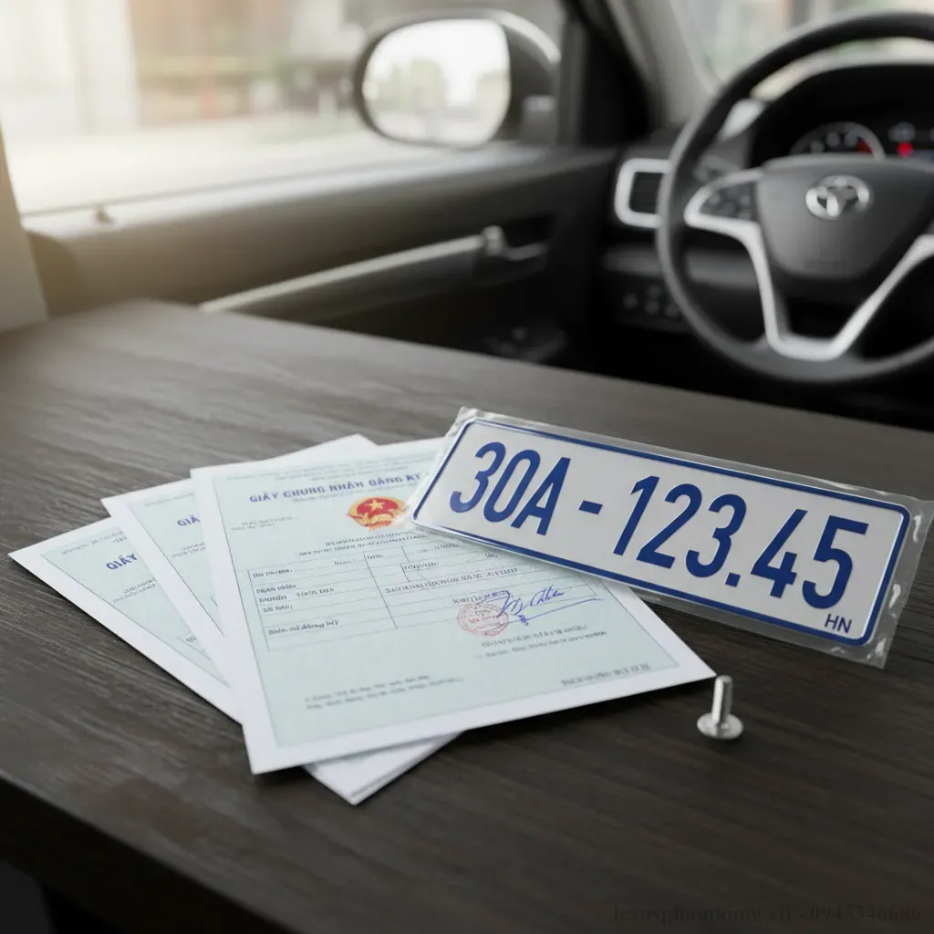 Các giấy tờ cần thiết và biển số xe mới sau khi hoàn tất thủ tục đăng ký